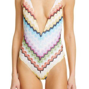 Missoni Striped V-Neck One-Piece Swimsuit multi , NWT
